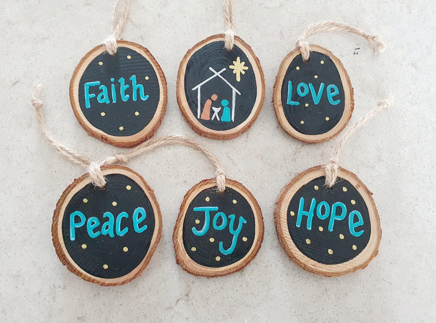 Wood Round Decorations - Set of 6 - Small - Sustainable Christmas
