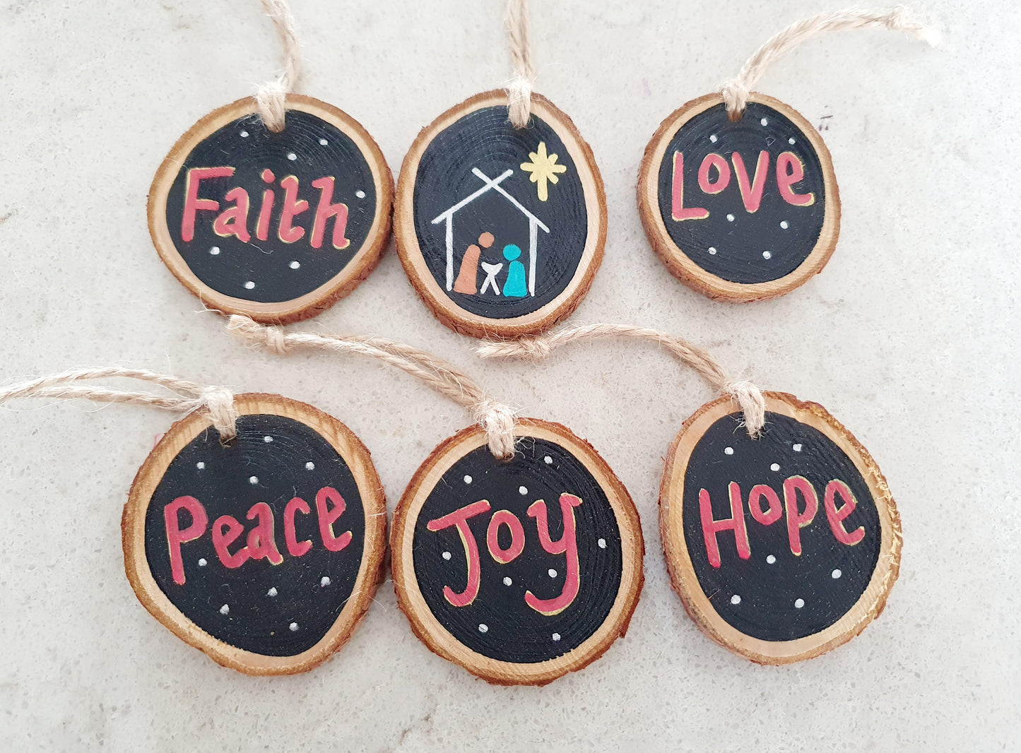 Wood Round Decorations - Set of 6 - Small - Sustainable Christmas