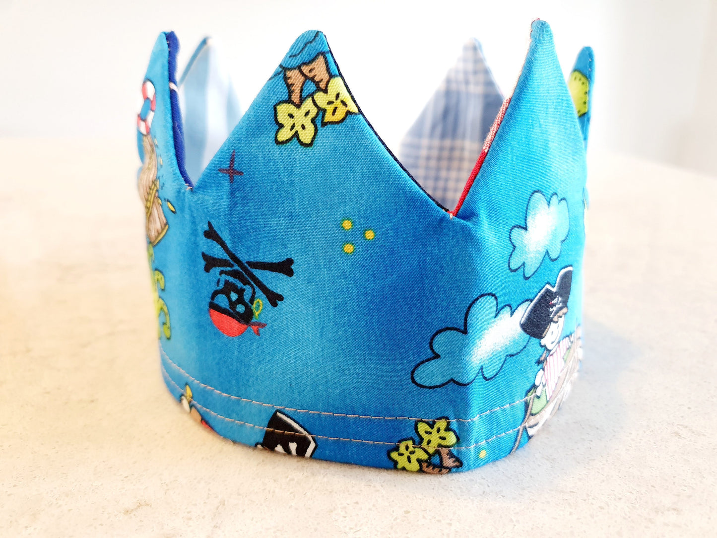 Pirate Reusable, Reversible Fabric Party Crown; perfect for your next birthday party.