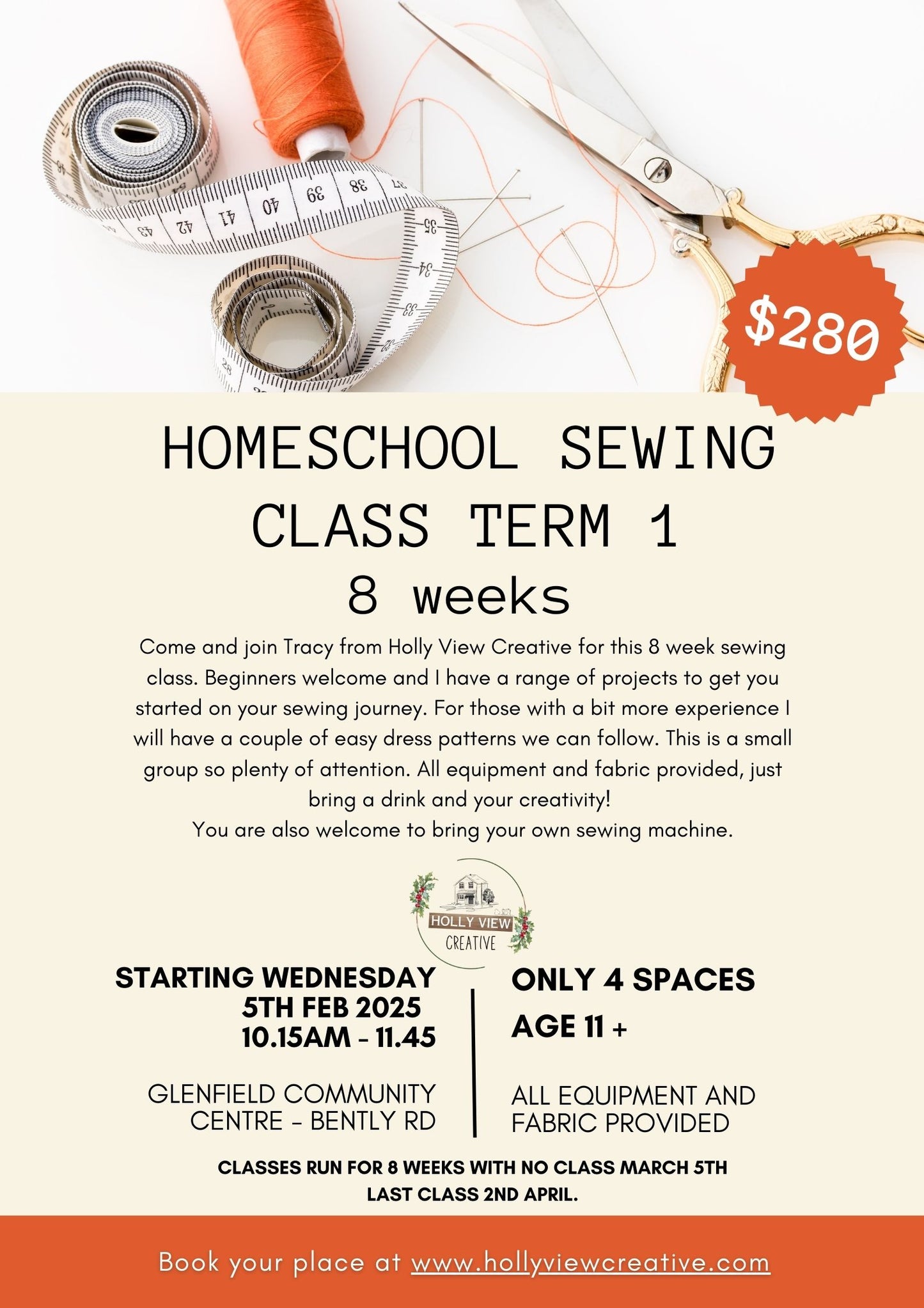 Homeschool Sewing Class - 8 Weeks