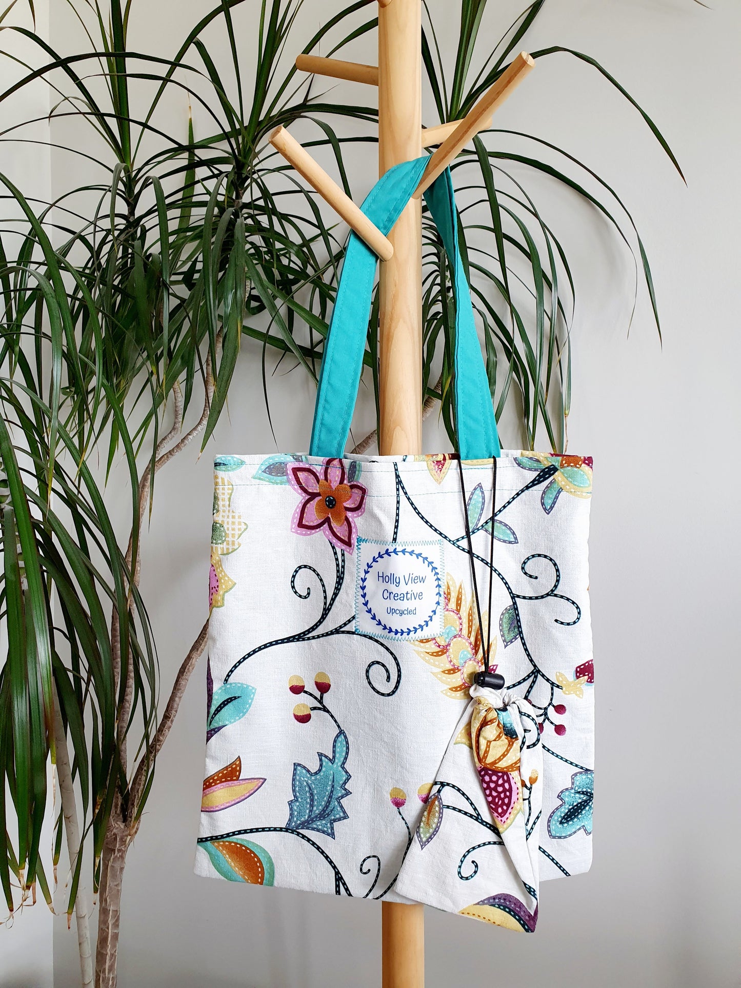 Upcycled Tote Bag with Small Drawstring Bag