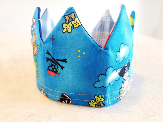 Pirate Reusable, Reversible Fabric Party Crown; perfect for your next birthday party. 