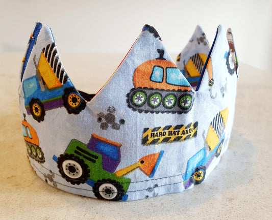Trucks Reusable, Reversible Fabric Party Crown; perfect for your next birthday party. 